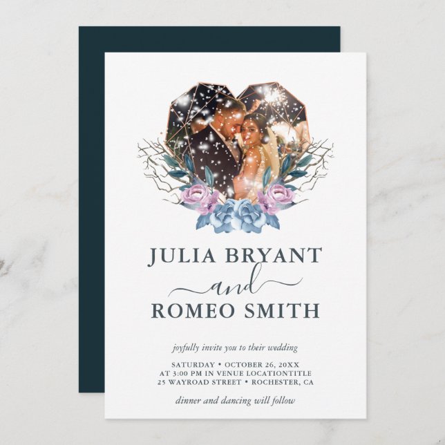 Convite de Fotografia em Forma de Coração do casam (Frente/Verso)