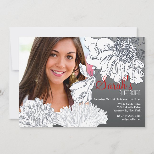 Convite de Fotografia Floral a Preto e Branco (Frente)