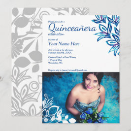 Convite de Fotografia Floral de Quinceañera Azul e