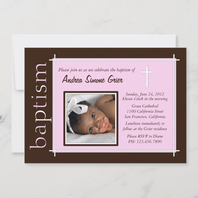 Convite de Fotografia para Batismo Chic [rosa] (Frente)