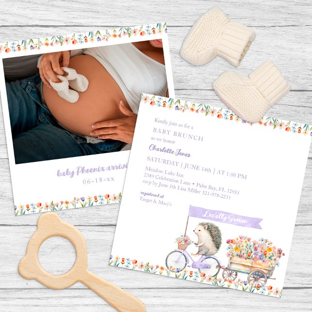 Convite de Fotografia para Chá de fraldas de Hedge (Whimsical Pastel Baby Shower Invitation)