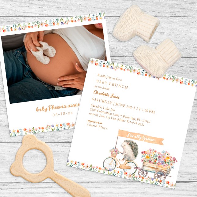 Convite de Fotografia para Chá de fraldas Rustic H (Whimsical Baby Shower Invitation)
