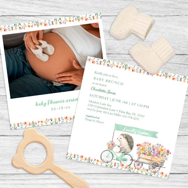 Convite de Fotografia para Chá de fraldas Whimsica (Whimsical Hedgehog Baby Shower Invitation)