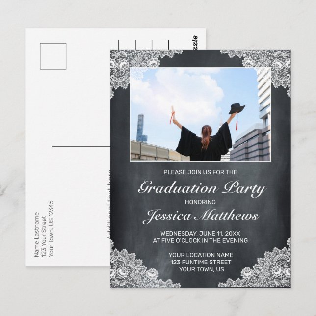 Convite de Fotografia para Graduação de Lace Branc (Frente/Verso)