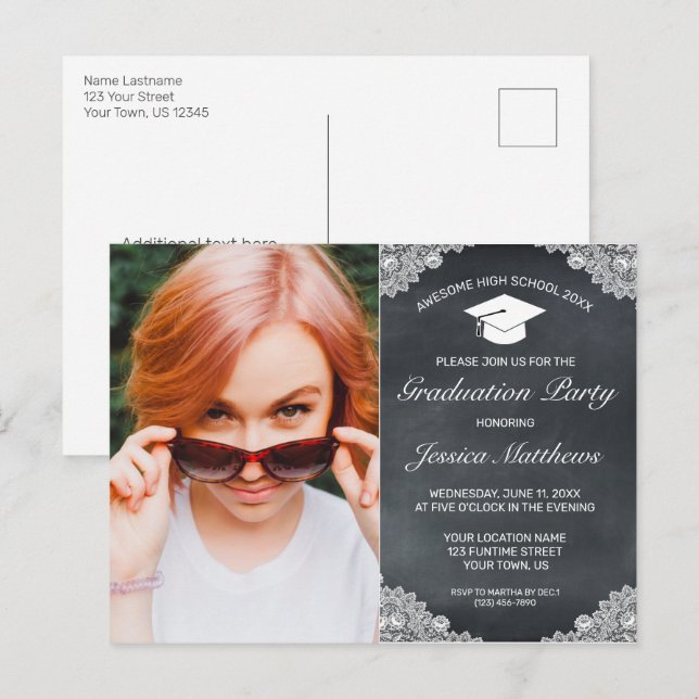 Convite de Fotografia para Graduação de Lace Branc (Frente/Verso)