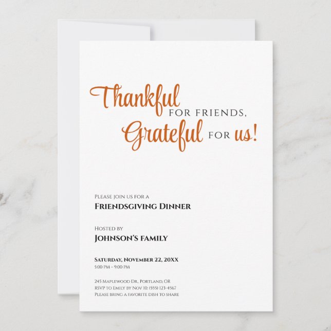 Convite de Friendsgiving (Frente)