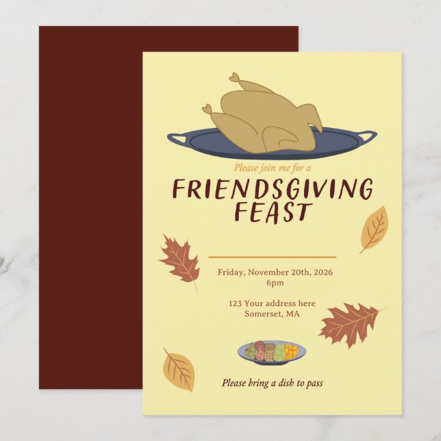 Convite de Friendsgiving (Frente/Verso)