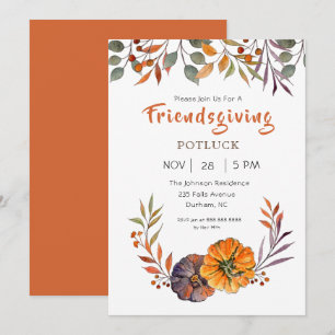 Convite de Friendsgiving com folhas de outono e ab