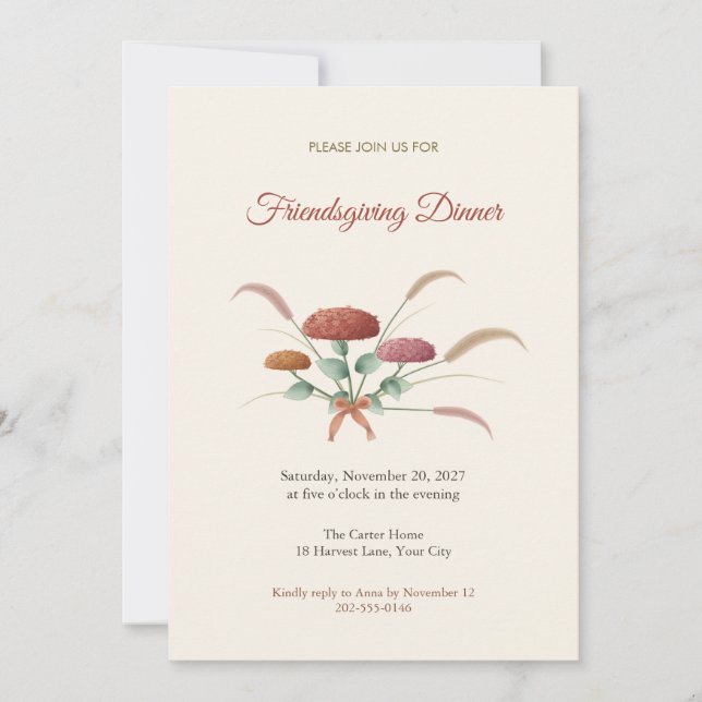Convite de Friendsgiving com Sedum e Fountain Gras (Frente)
