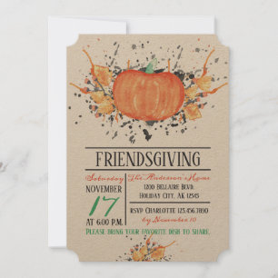 Convite de Friendsgiving da abóbora da aguarela