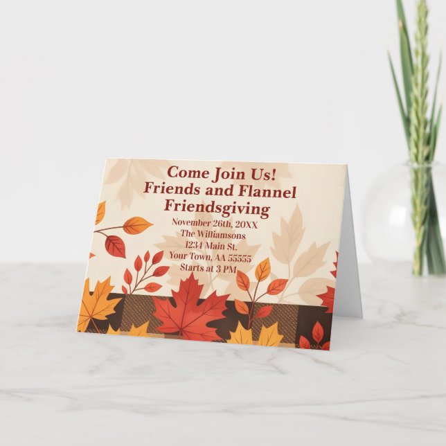 Convite de Friendsgiving de Amigos e Flanela (Frente)