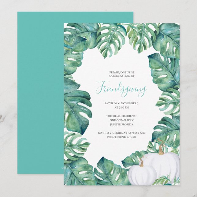 Convite de Friendsgiving para Brócolis Tropical co (Frente/Verso)