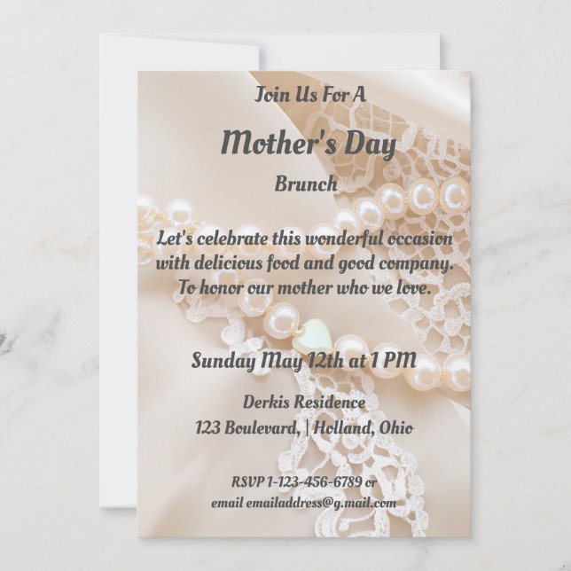 Convite de fundo de renda, cetim e pérola (Frente)