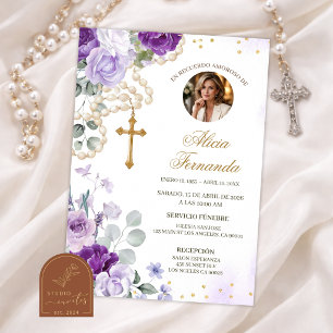 Convite de Funeral Católico com Rosário Floral Rox