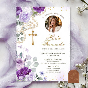 Convite de Funeral Católico com Rosário Floral Rox