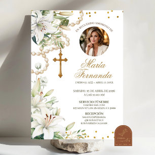 Convite de Funeral Católico Rosário Floral Lírio B
