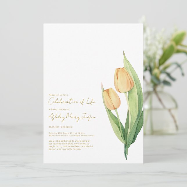 Convite de Funeral Celebração de Vida de Tulipa (Em pé/Frente)