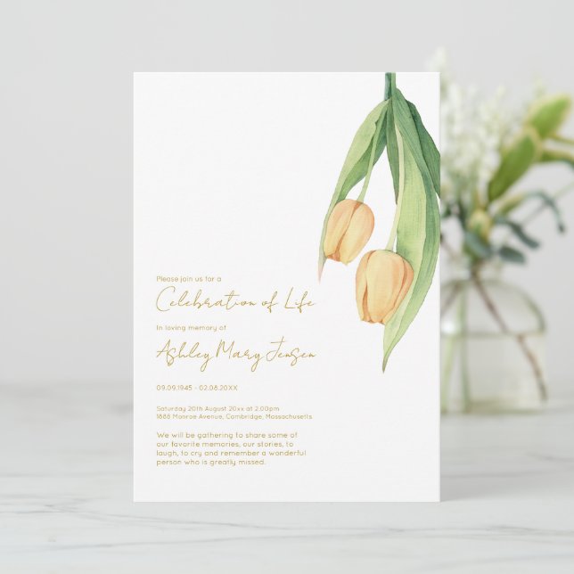 Convite de Funeral Celebração de Vida de Tulipa (Em pé/Frente)