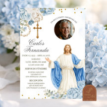 Convite de Funeral de Jesus Azul e Dourado