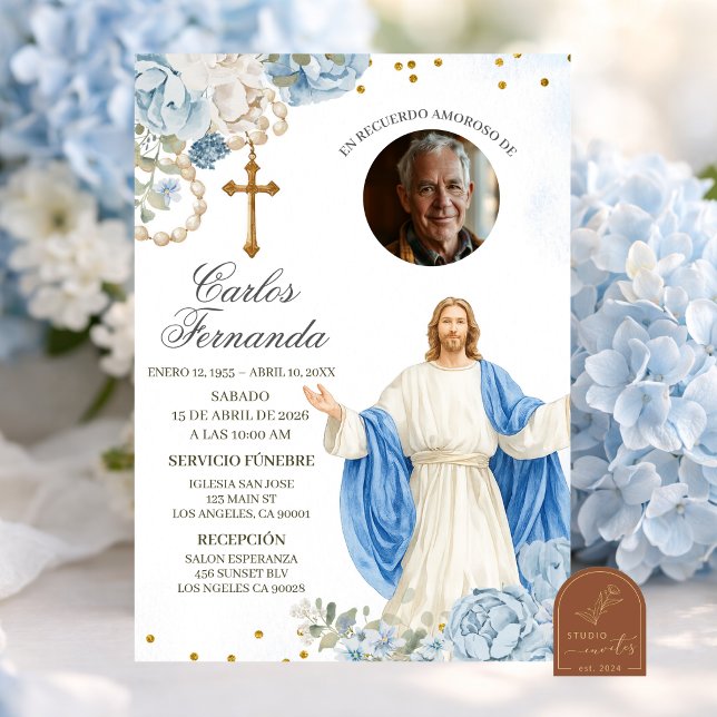 Convite de Funeral de Jesus Azul e Dourado (Criador carregado)