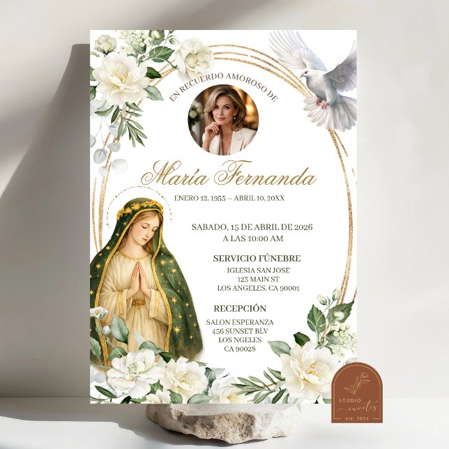 Convite de Funeral Espanhol Senhora de Guadalupe F (Criador carregado)