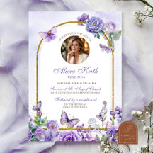 Convite de Funeral Floral Roxo Borboleta