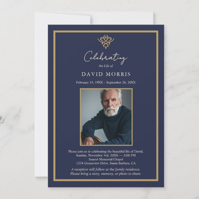 Convite de Funeral Personalizado Old Money Azul Ma (Frente)