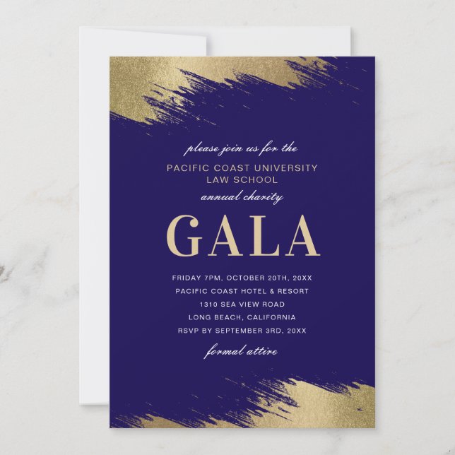 Convite de Gala Azul Dourado Evento Formal (Frente)