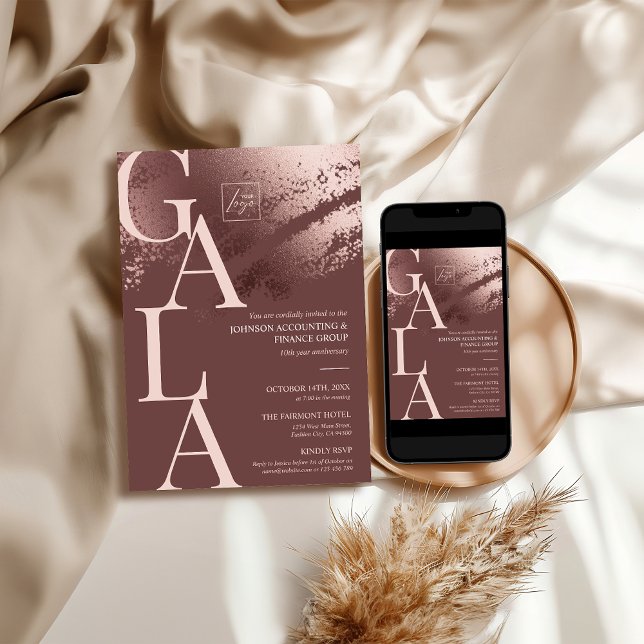 Convite de gala empresarial editável em bronze ele (Stylish bronze editable business gala einvite)