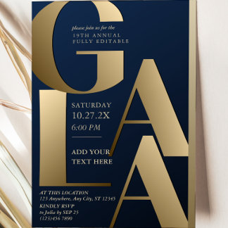 Convite de Gala Luxuoso Azul Marinho e Dourado