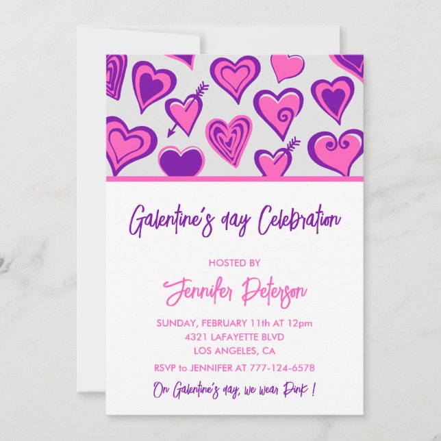 Convite de Galentine amigas Violetas Dia dos Namor (Frente)