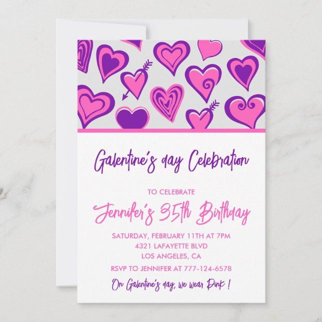 Convite de Galentine para amigas Roxo Dia dos Namo (Frente)