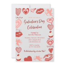 Convite de Galentine rosa e vermelho brunch coraçõ