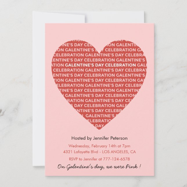 Convite de Galentine rosa e vermelho Dia dos Namor (Frente)