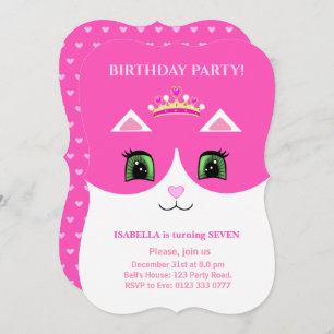 Convite De Gato De Tuxedo Branco, Cor-De-Rosa, Cut