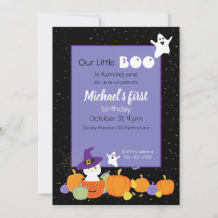 Convite de Gato Fofo de Halloween com Chapéu de Br