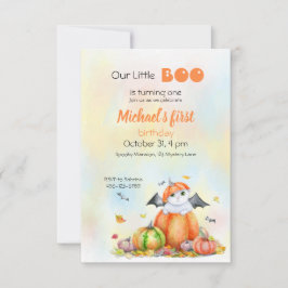 Convite de Gato Fofo de Halloween em Abóbora