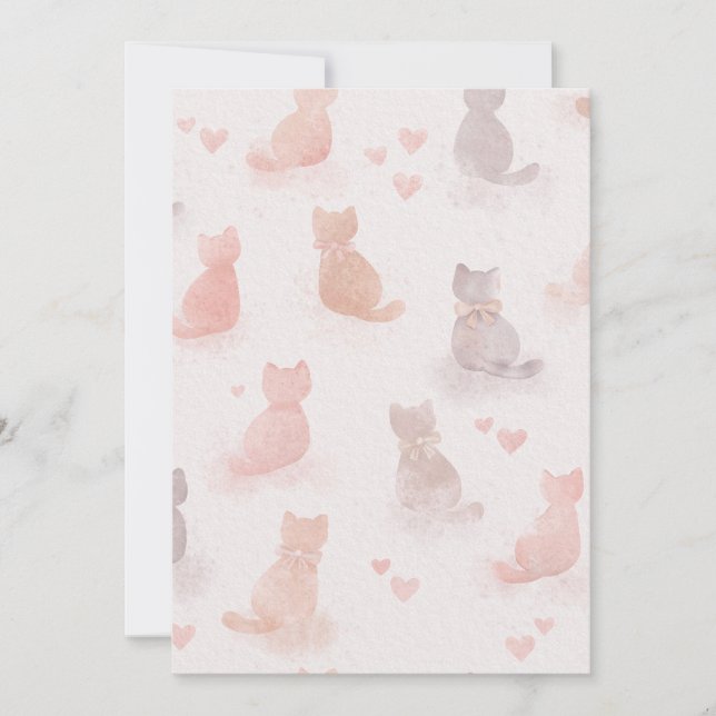 Convite de Gatos e Corações em Aquarela (Frente)