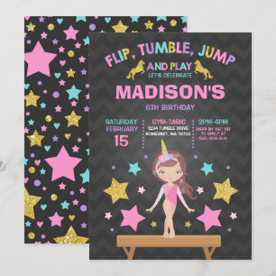 Convite de Ginástica Unicórnio Festa de Ginástica