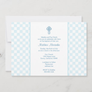 Convite de Gingham Azul com Cruz