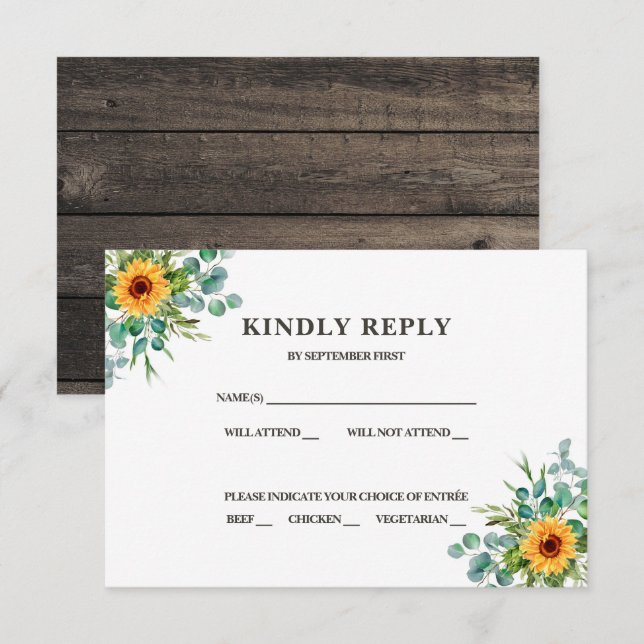 Convite de Girassol Rústico Tons de Outono RSVP (Frente/Verso)