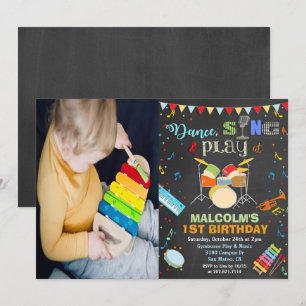Convite de Giz de Aniversário de Música para Menin