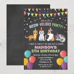 Convite de Giz de Cera para Aniversário de Gatinho