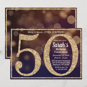 Convite de Glitter para Aniversário de 50 Anos