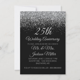 Convite de Glitter Prata para Bodas de 25 Anos de 