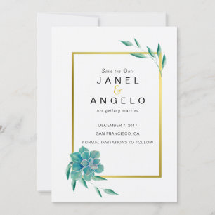 convite de Gold Botanical Succulent Save the Date