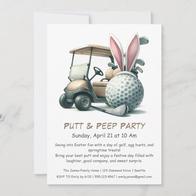 Convite de Golfe de Páscoa da Festa Putt & Peep (Frente)