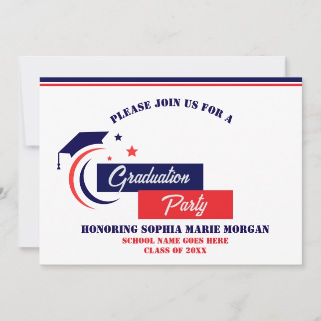 Convite de Graduação Azul Vermelho Branco (Frente)