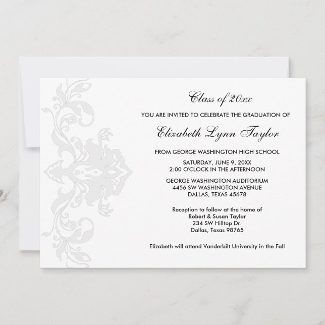 Convite de Graduação Branco sobre Branco (Frente)