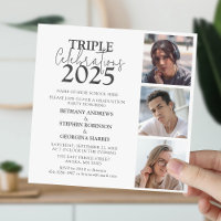 Convite de Graduação com 3 Fotos para Celebração T